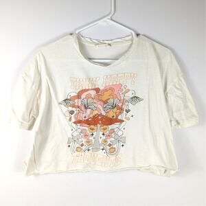 Altar’d State XS Cropped Graphic T-Shirt Think Happy Thoughts Mushroom Tee